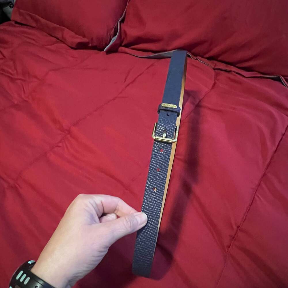 Lauren Ralph Lauren Women's Pebbled Leather Skinny Belt US L/ 37” Navy - Picture 8 of 8